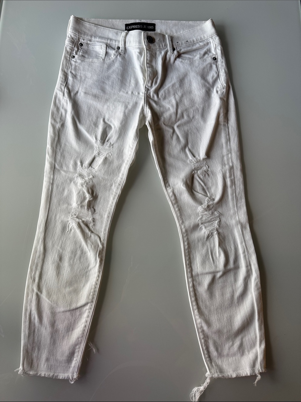 Express White Distressed Skinny Jeans